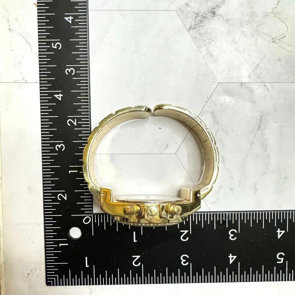 Vivani Ladies Watch Gold Tone Rhinestone Accutime 33mm Clamper Band New Battery